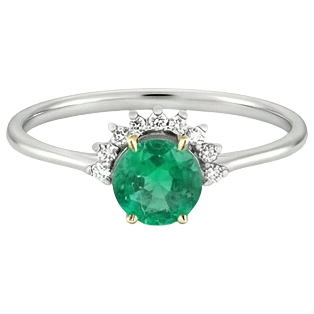 Smaragd Edelstein-Ring 2-Karat Bicolor 14K Gold – Frontansicht