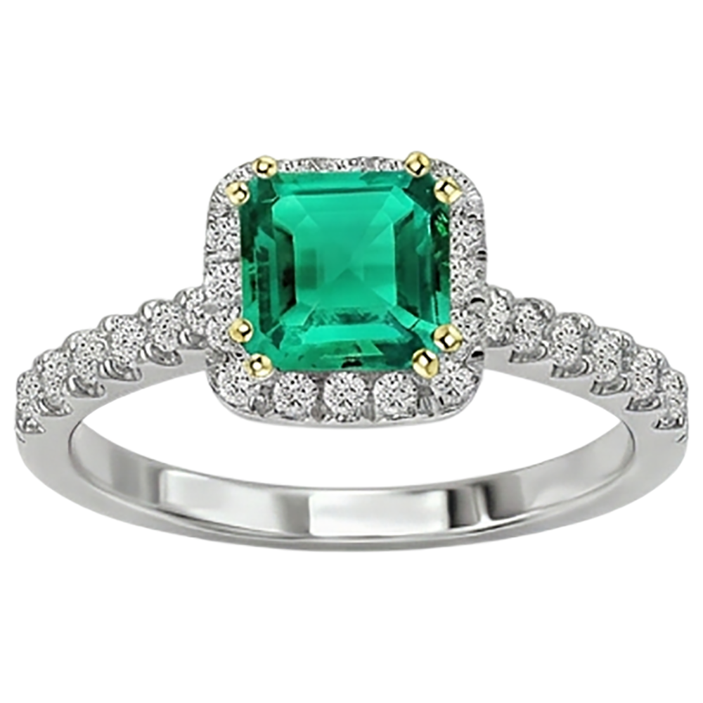 Schmuckstein-Ring 14 Karat Zweifarbig Gold mit Smaragd – Frontansicht