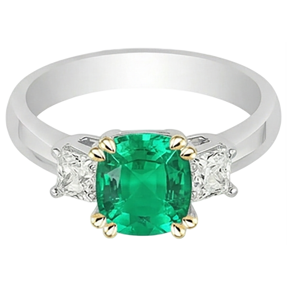 Kissen-Schliff Edler Smaragd Ring in Bicolor 14K Gold – Seitenansicht