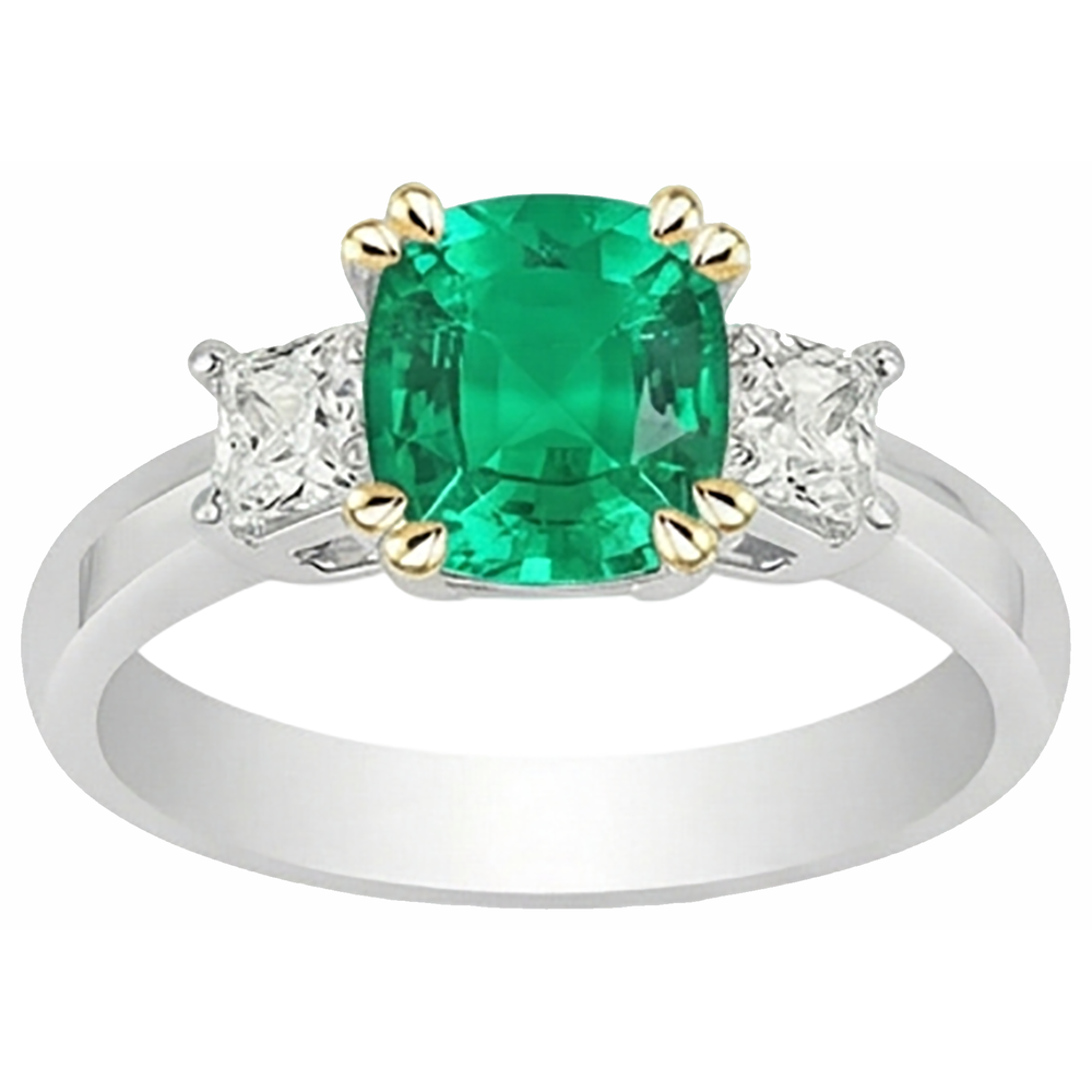 Echter Edler Smaragd Farbstein-Ring 3,50 Karat Bicolor 14K Gold – Frontansicht