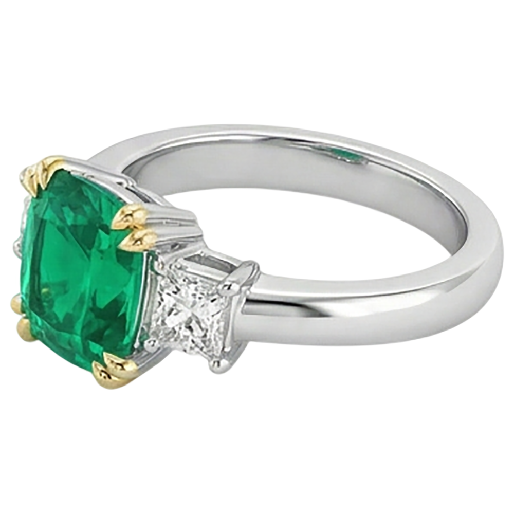 Farbstein-Ring Bicolor 14K Gold mit Edler Smaragd – Profilansicht