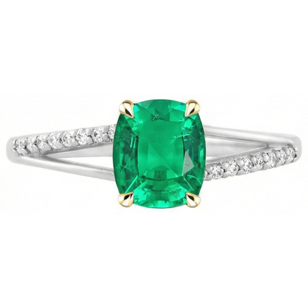 Smaragd Oval Schmuckstein-Ring in 14 Karat Zweifarbig Gold – Frontansicht