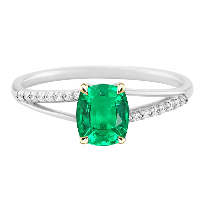 Schmuckstein-Ring 14 Karat Zweifarbig Gold mit Smaragd – Hauptansicht