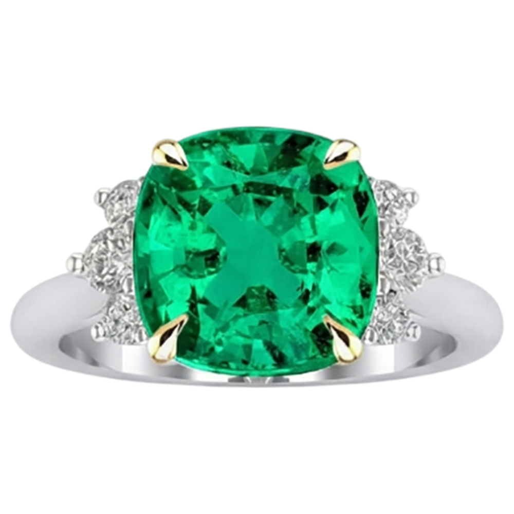 Edelstein-Ring Zweifarbiges 14K Gold mit Smaragd – Schrägansicht