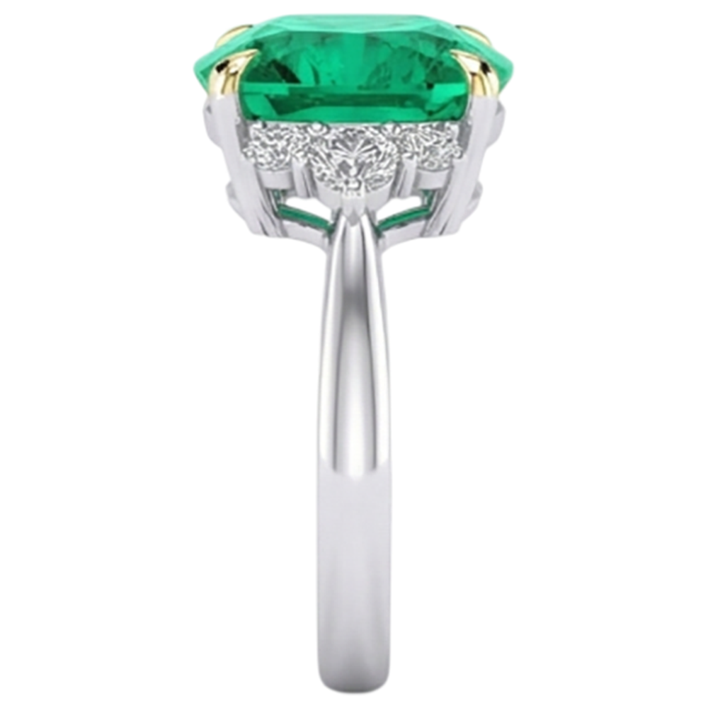 Echter Smaragd Edelstein-Ring 4 Karat Zweifarbiges 14K Gold – Profilansicht