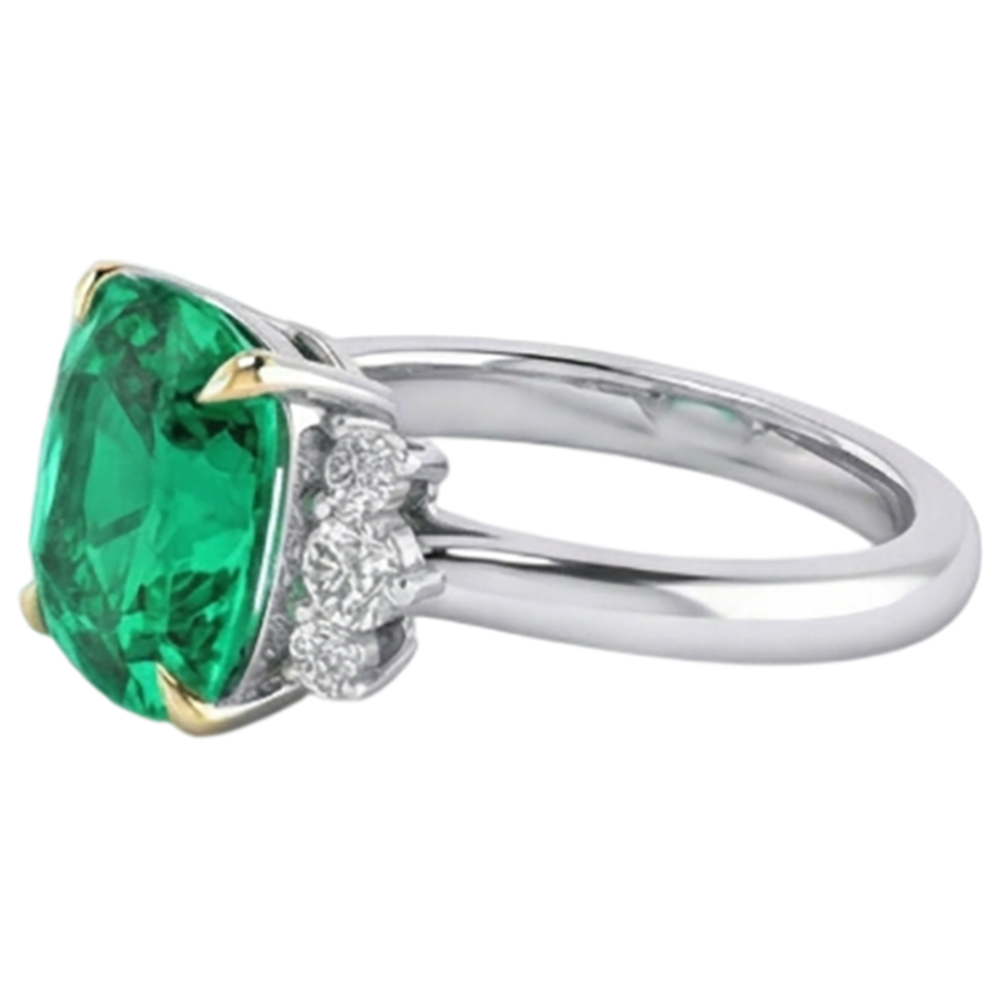 Smaragd Edelstein-Ring 4-Karat Zweifarbiges 14K Gold – Draufsicht