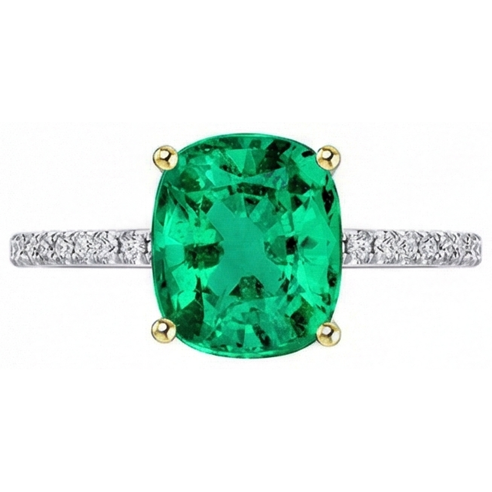 Authentischer Kolumbianischer Smaragd Schmuckstein-Ring 3,50 Karat Bicolor 14K Gold – Seitenansicht