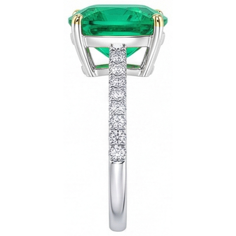 Authentischer Kolumbianischer Smaragd Schmuckstein-Ring 3,50 Karat Bicolor 14K Gold – Profilansicht