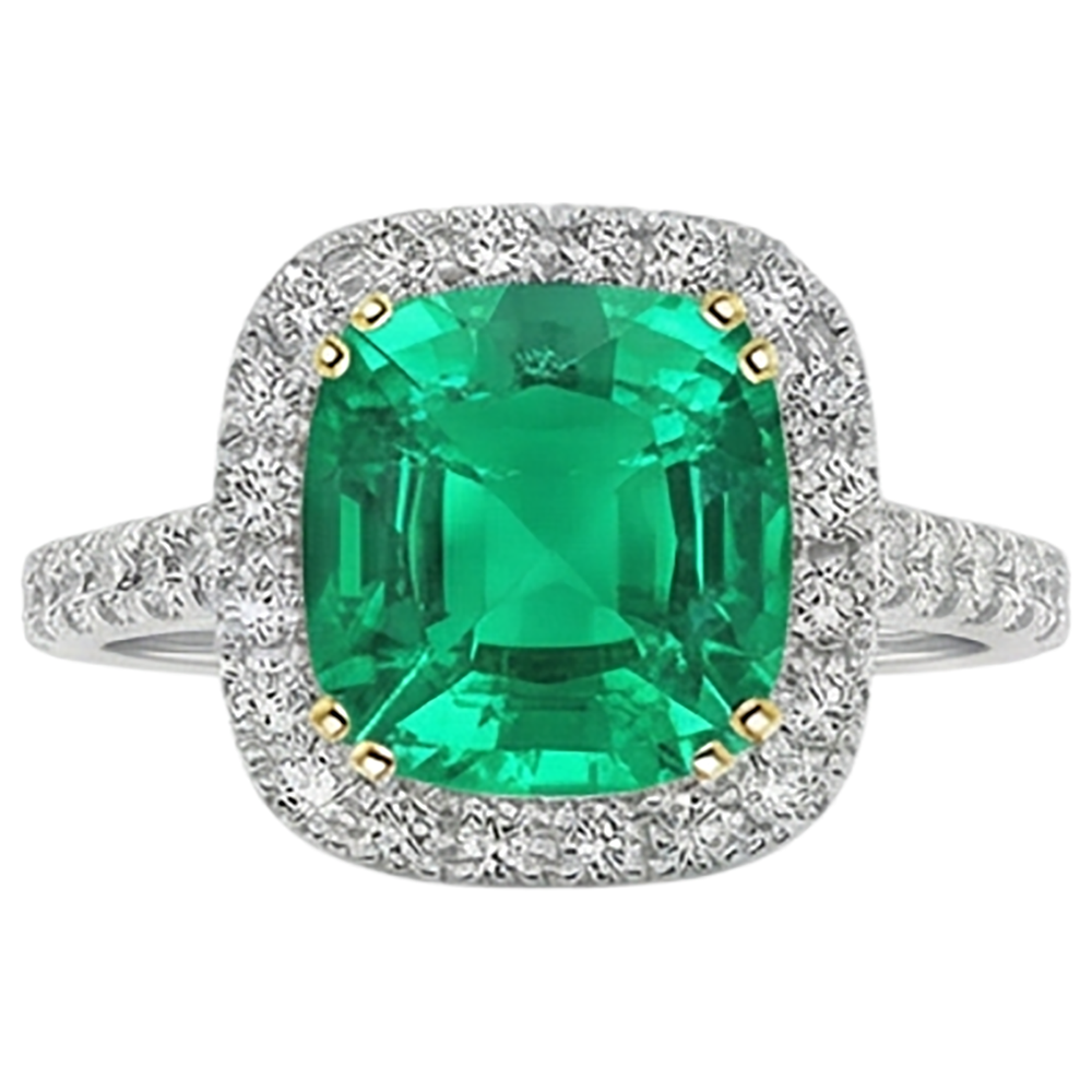 Edler Smaragd Farbstein-Ring 2,50-Karat Bicolor 14K Gold – Frontansicht