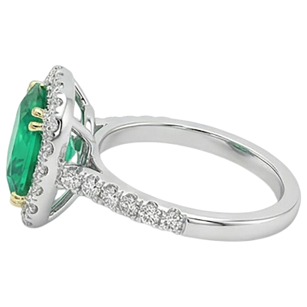 Authentischer Edler Smaragd Farbstein-Ring 2,50 Karat Bicolor 14K Gold – Schrägansicht