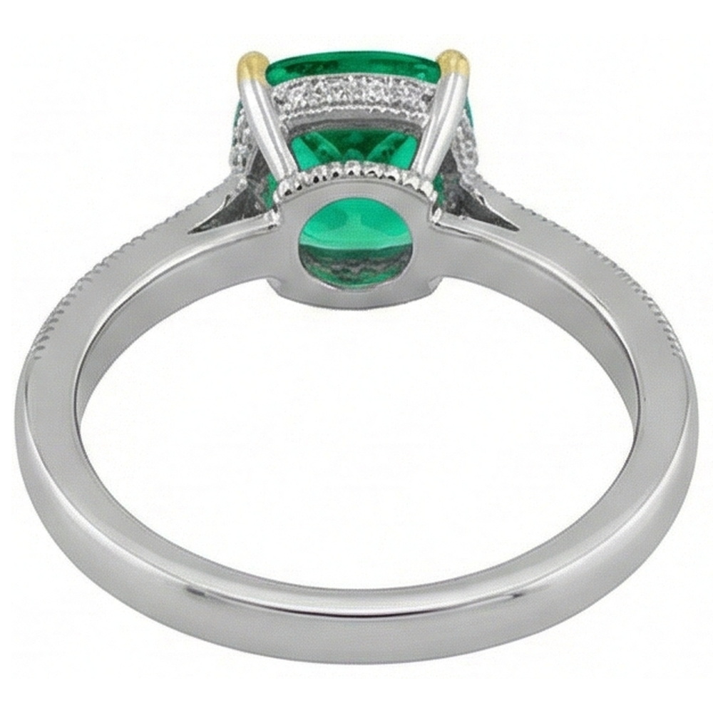 Smaragd Kissen-Schliff Schmuckstein-Ring in Zweifarbiges 14K Gold – Rückansicht