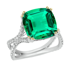 Geteilte Schiene Smaragd Edelstein-Ring 3,50 Karat – Bicolor 14K