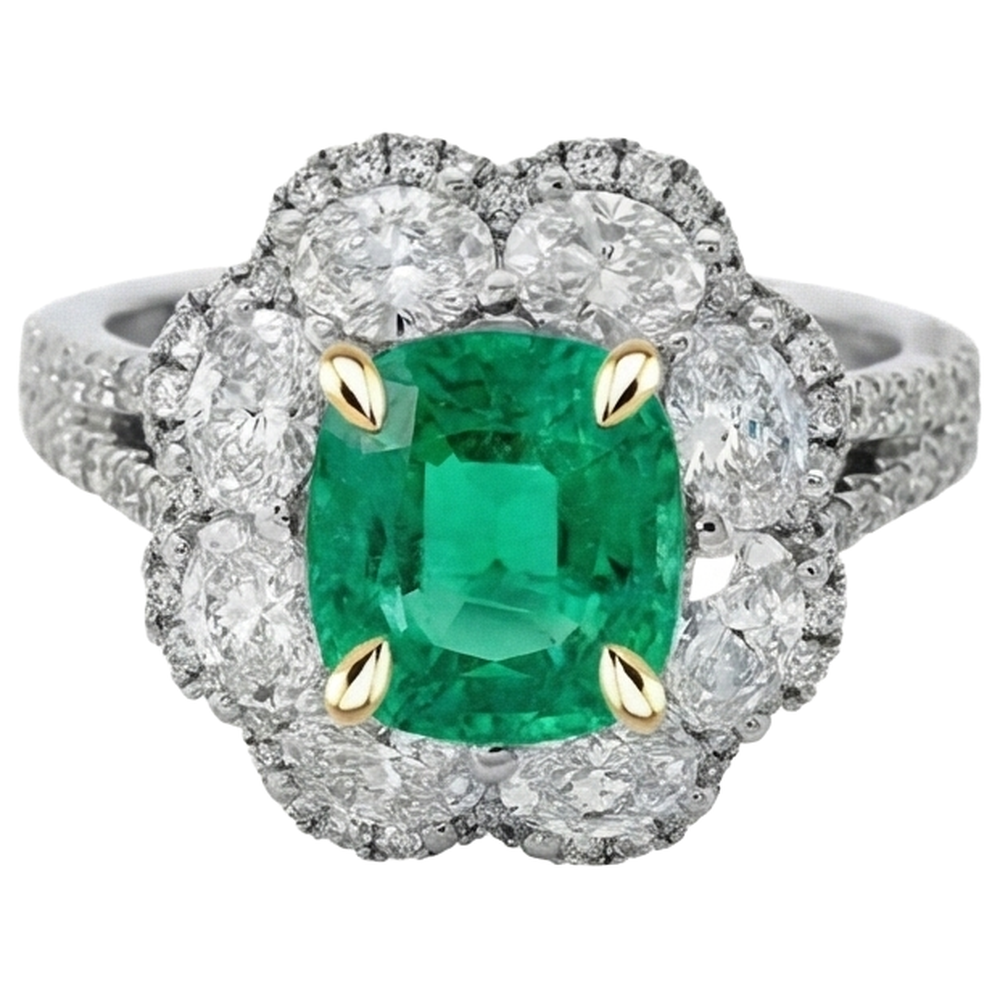 Erdgewonnener Kolumbianischer Smaragd Schmuckstein-Ring 2 Karat Bicolor 14K Gold – Frontansicht