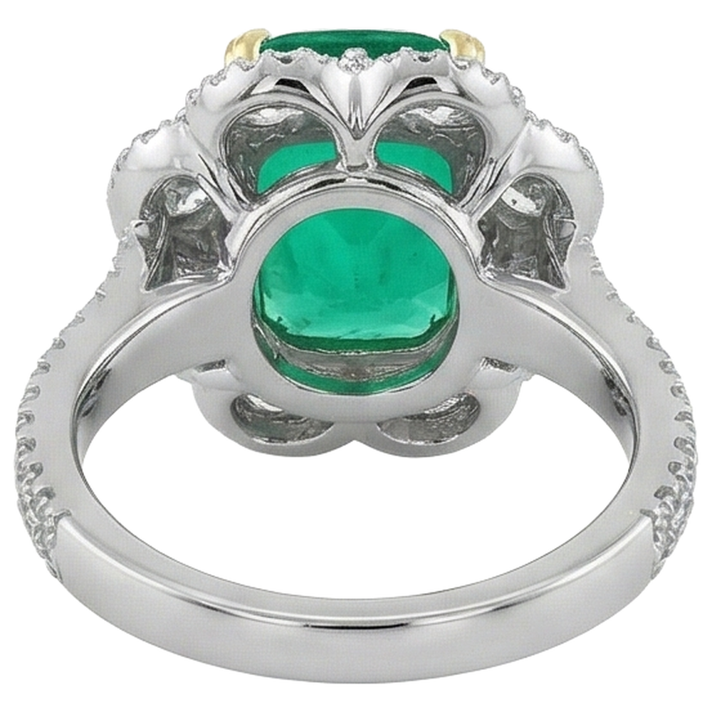 Schmuckstein-Ring Bicolor 14K Gold mit Kolumbianischer Smaragd – Rückansicht