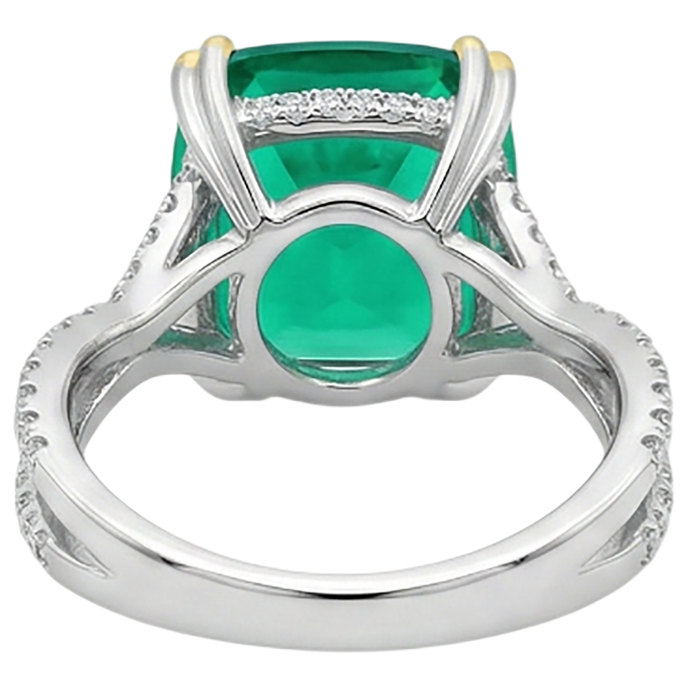 Smaragd Kissen-Schliff Edelstein-Ring in Bicolor 14K Gold – Rückansicht