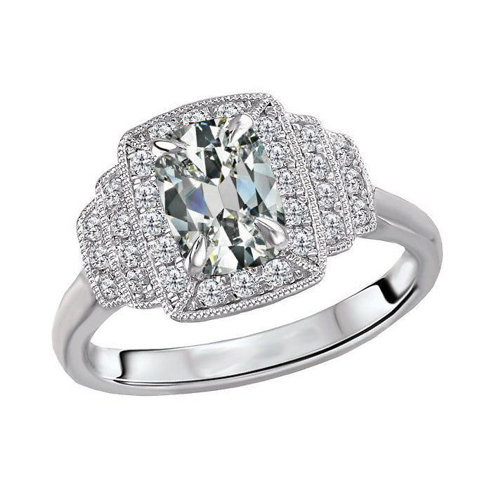 Cushion Edler Diamant Ring in 14 Karat Weißgold – Hauptansicht