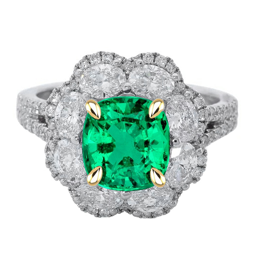 Kissen-Schliff Kolumbianischer Smaragd Ring in Bicolor 14K Gold – Hauptansicht