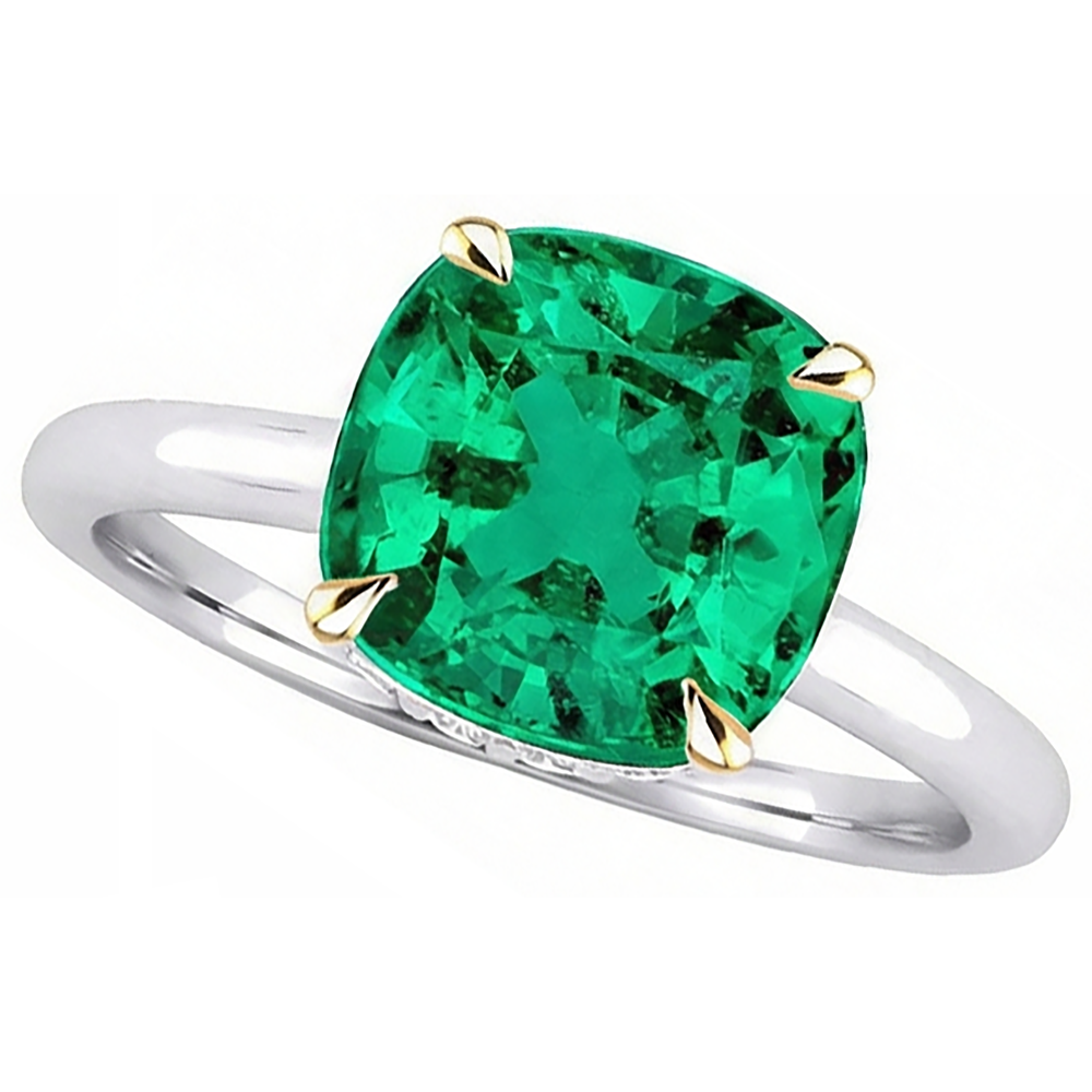 Kissen-Schliff Smaragd Ring in Bicolor 14K Gold – Seitenansicht