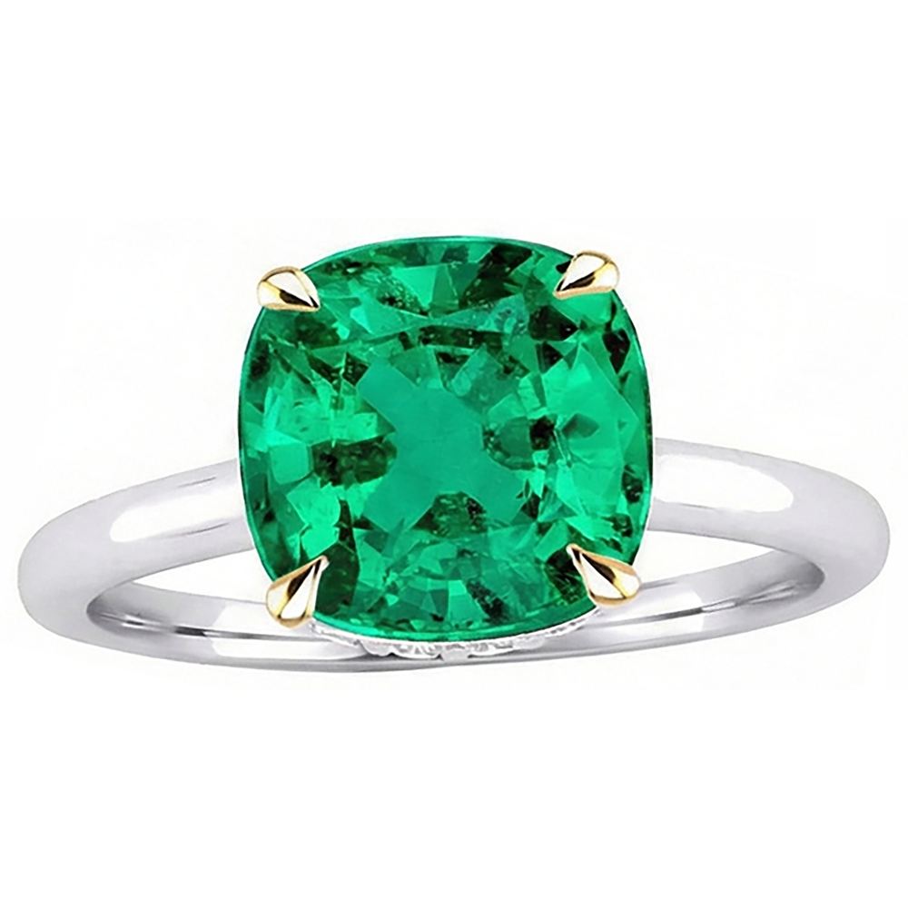 Smaragd Kissen-Schliff Edelstein-Ring in Bicolor 14K Gold – Profilansicht