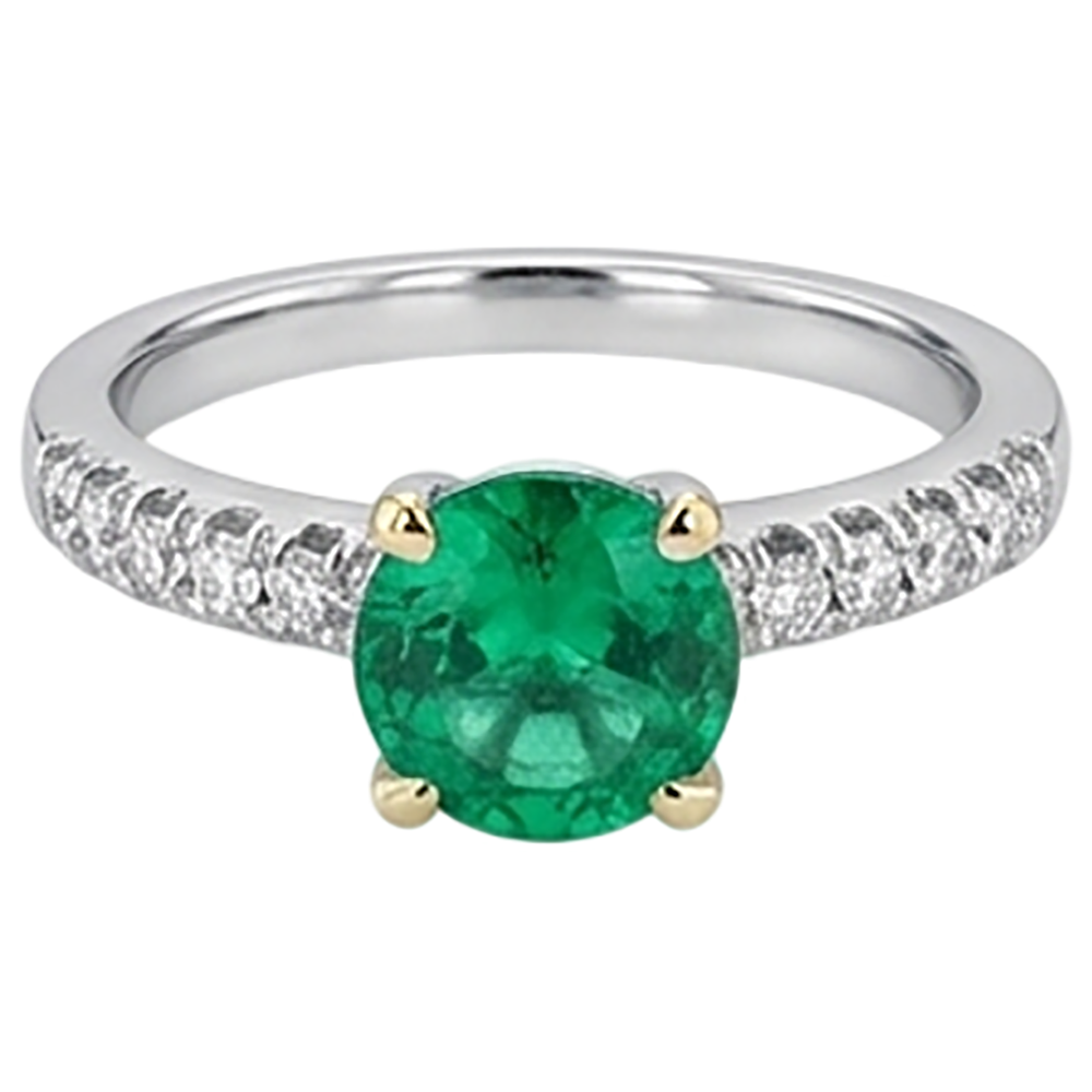 Edelstein-Ring Bicolor 14K Gold mit Smaragd – Frontansicht