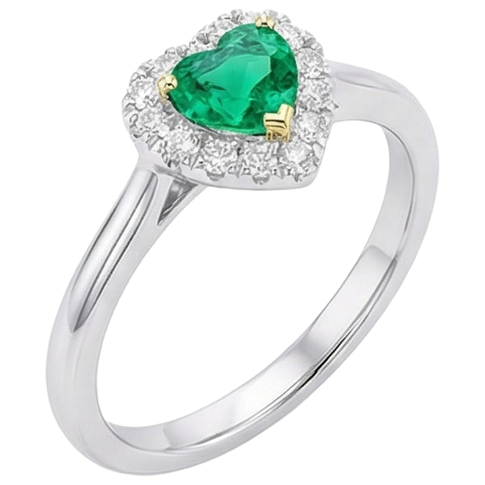 Herzform Kolumbianischer Smaragd Ring in Zweifarbiges 14K Gold – Frontansicht