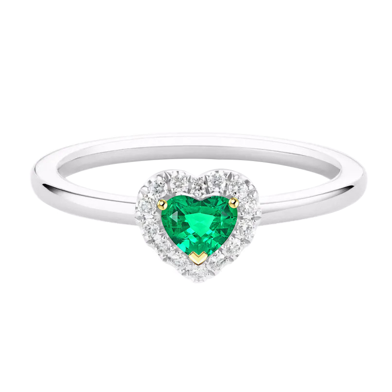 Herzform Kolumbianischer Smaragd Ring in Zweifarbiges 14K Gold – Hauptansicht