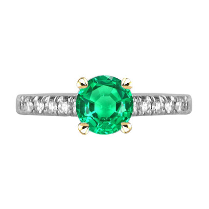 Smaragd Rund-Brillant Edelstein-Ring in Bicolor 14K Gold – Hauptansicht