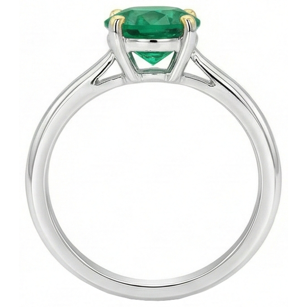 Kolumbianischer Smaragd Rund-Brillant Edelstein-Ring in 14 Karat Zweifarbig Gold – Draufsicht