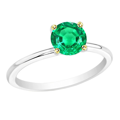 Kolumbianischer Smaragd Rund-Brillant Edelstein-Ring in 14 Karat Zweifarbig Gold – Hauptansicht