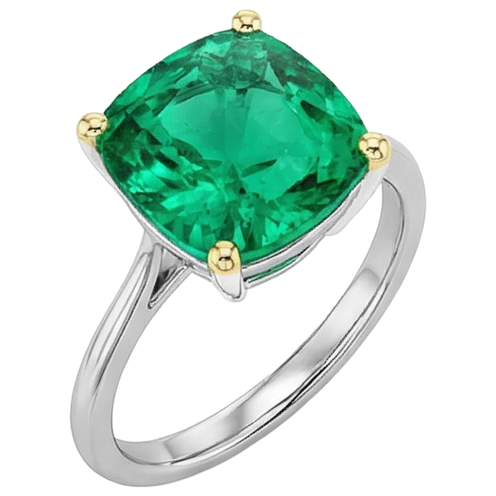 Kissen-Schliff Smaragd Ring in Zweifarbiges 14K Gold – Frontansicht