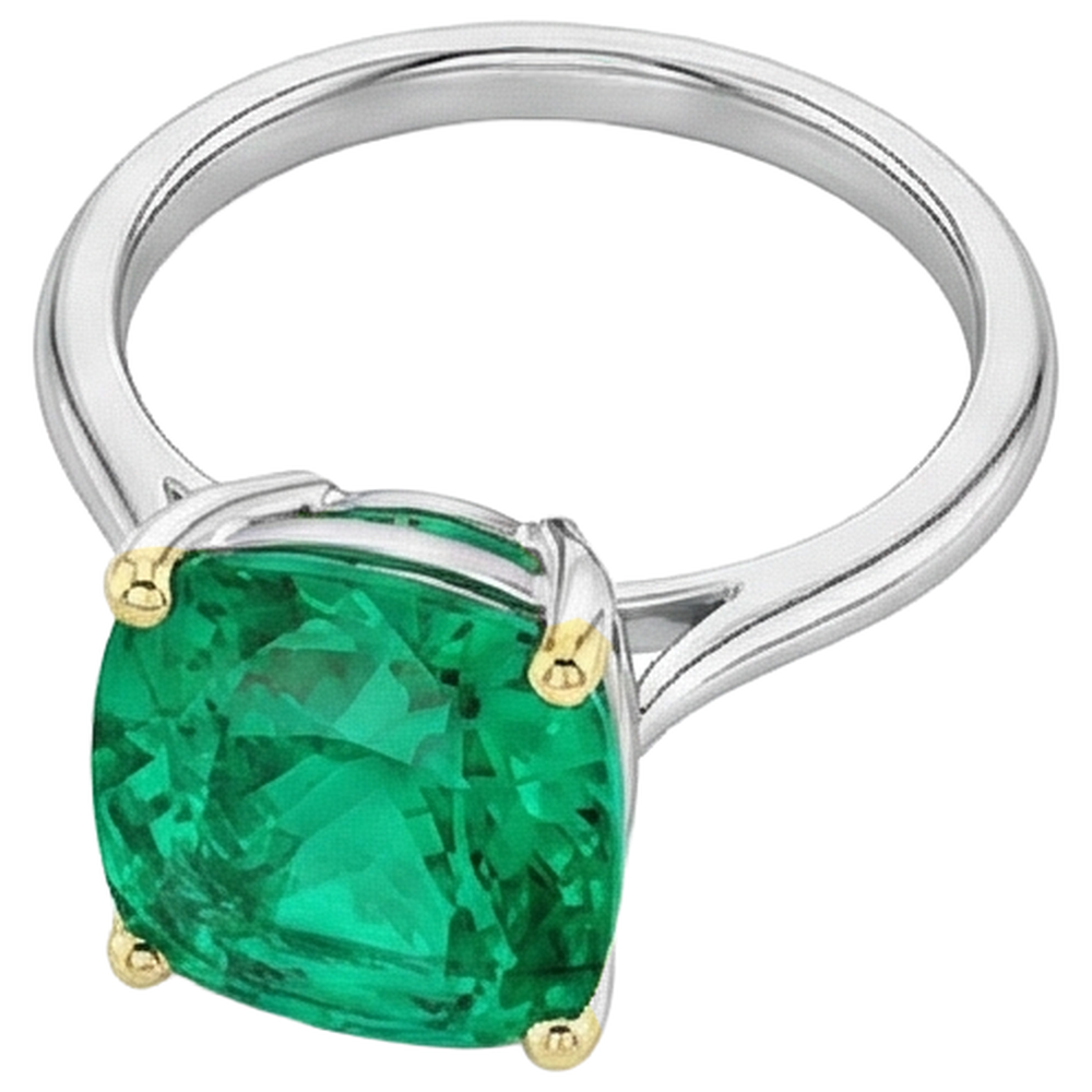 Kissen-Schliff Smaragd Ring in Zweifarbiges 14K Gold – Seitenansicht