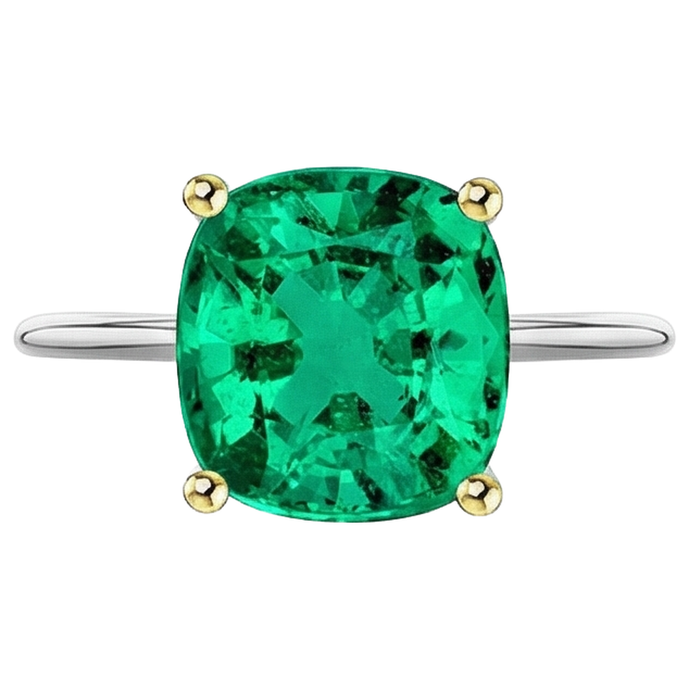 Erdgewonnener Smaragd Farbstein-Ring 4 Karat Zweifarbiges 14K Gold – Schrägansicht