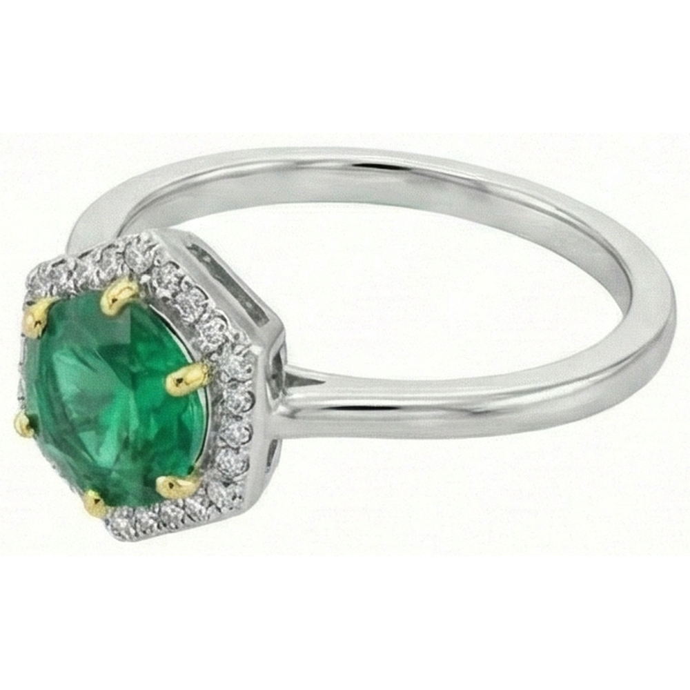 Farbstein-Ring 14 Karat Zweifarbig Gold mit Edler Smaragd – Profilansicht