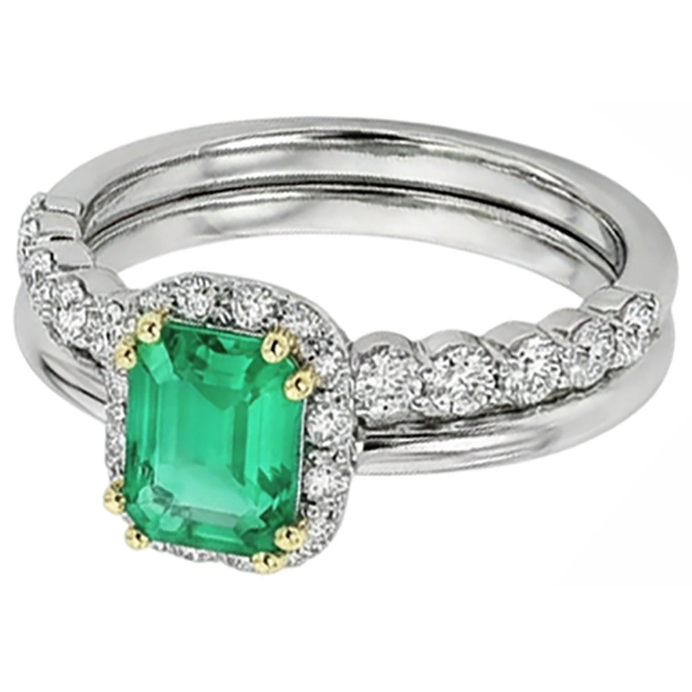 Smaragd Schmuckstein-Ring 2-Karat Bicolor 14K Gold – Schrägansicht