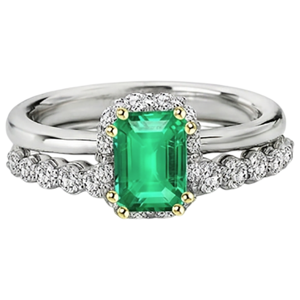 Smaragd Schmuckstein-Ring 2-Karat Bicolor 14K Gold – Profilansicht