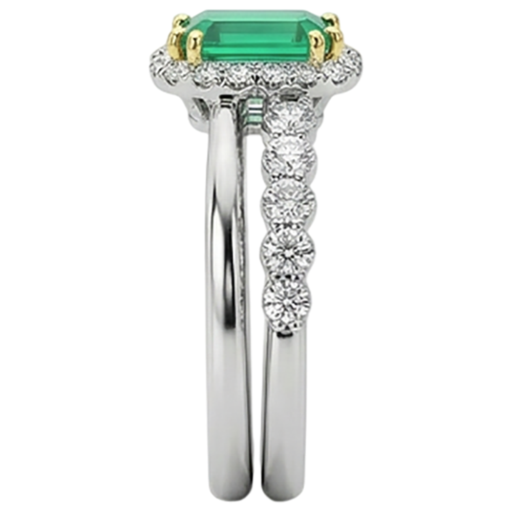 Treppen-Schliff Smaragd Ring in Bicolor 14K Gold – Draufsicht