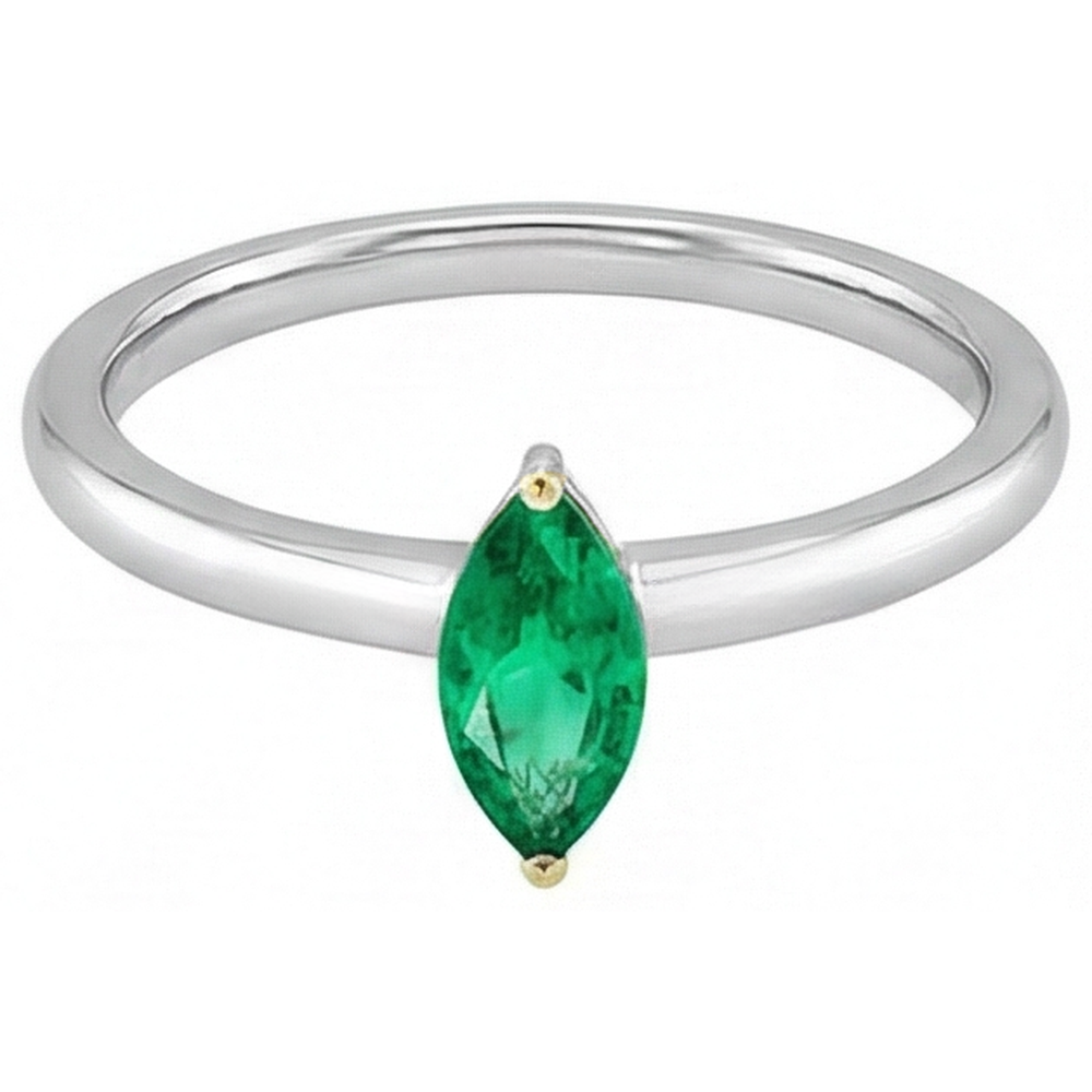 Kolumbianischer Smaragd Marquise Farbstein-Ring in Zweifarbiges 14K Gold – Schrägansicht