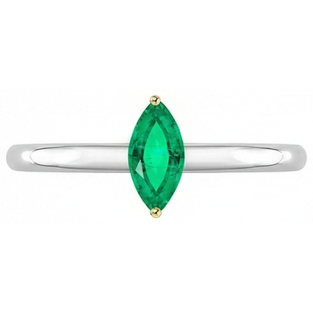 Kolumbianischer Smaragd Marquise Farbstein-Ring in Zweifarbiges 14K Gold – Profilansicht
