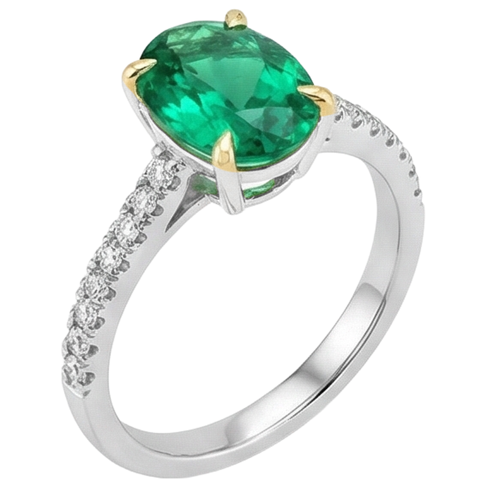 Echter Smaragd Schmuckstein-Ring 1,50 Karat 14 Karat Zweifarbig Gold – Seitenansicht