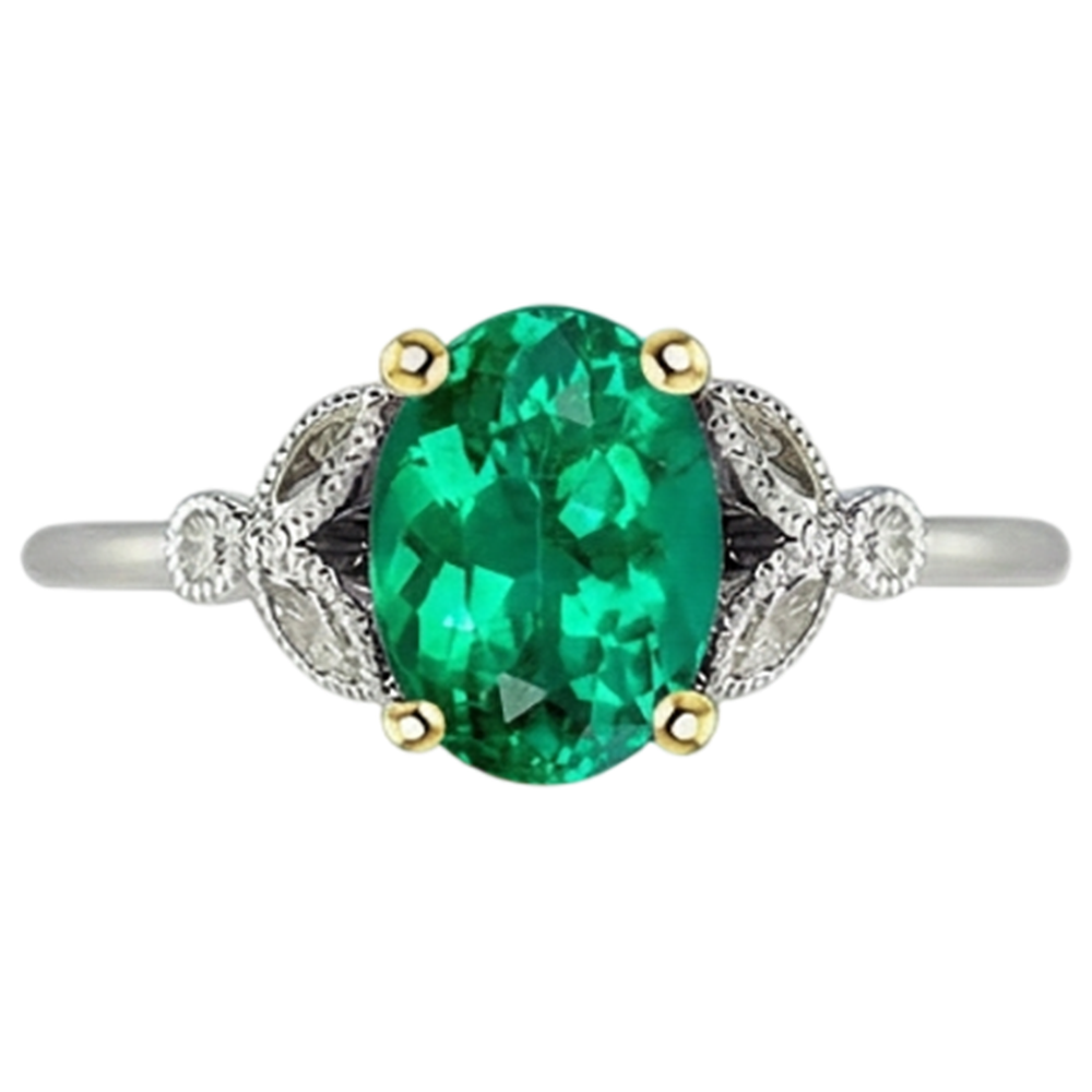 Oval-Schliff Edler Smaragd Ring in 14 Karat Zweifarbig Gold – Profilansicht
