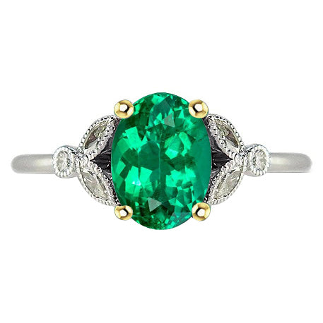 Edler Smaragd Oval-Schliff Schmuckstein-Ring in 14 Karat Zweifarbig Gold – Hauptansicht