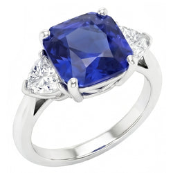 Damen 3 Steine Ring Asscher Ceylon Saphir & Diamanten 4,50 Karat