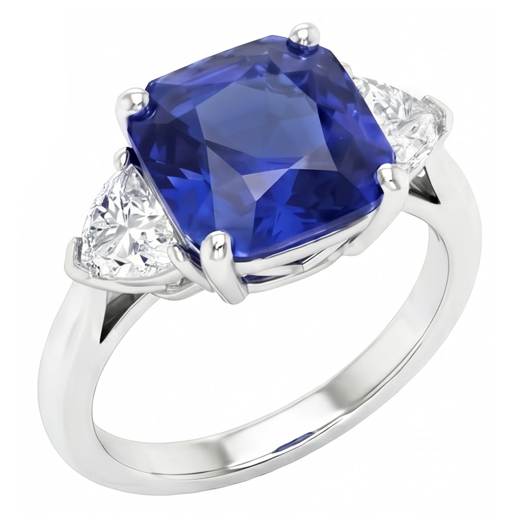 Damen 3 Steine Ring Asscher Ceylon Saphir & Diamanten 4,50 Karat