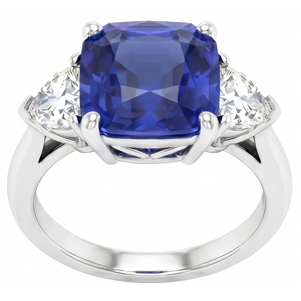 Damen 3 Steine Ring Asscher Ceylon Saphir & Diamanten 4,50 Karat
