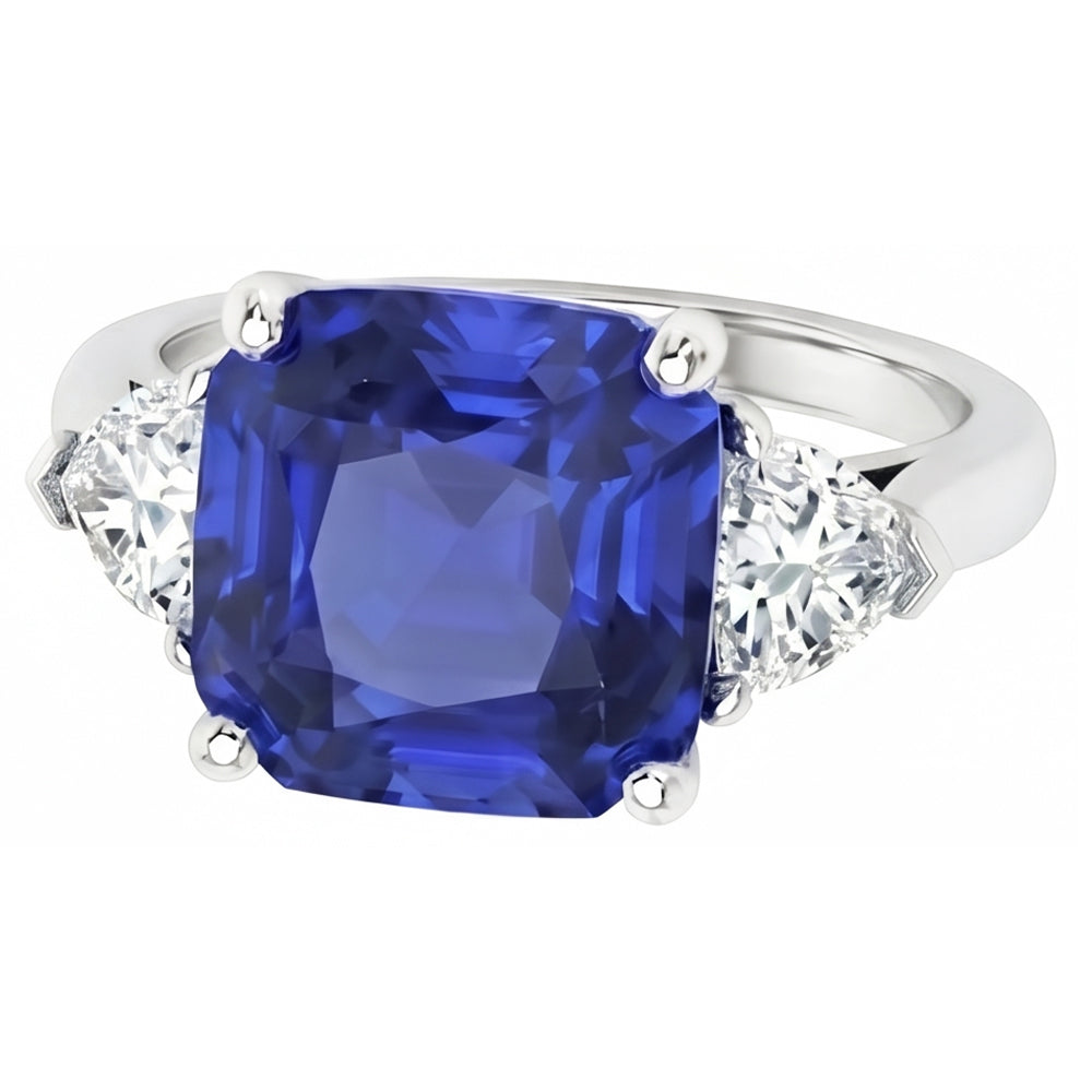 Damen 3 Steine Ring Asscher Ceylon Saphir & Diamanten 4,50 Karat