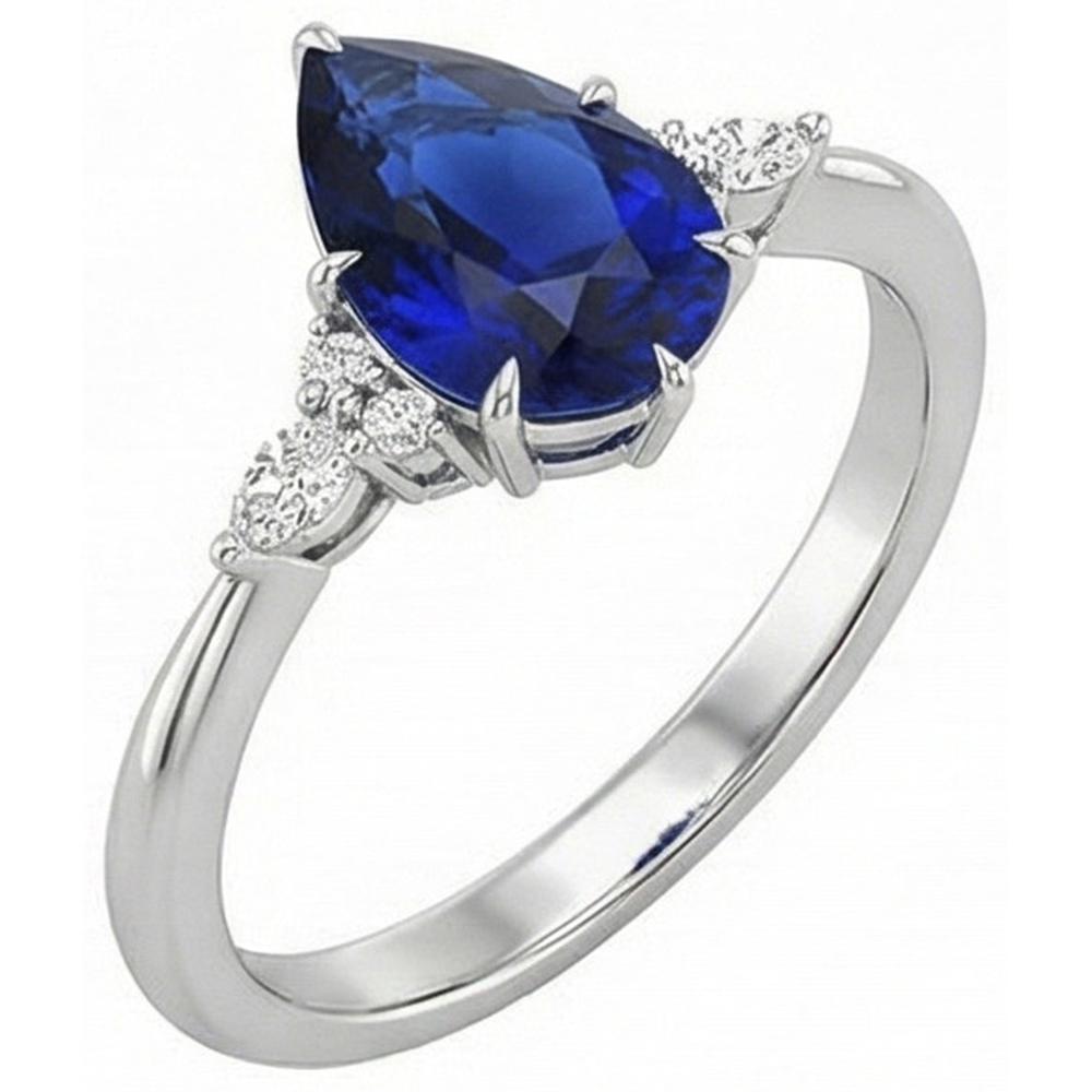 Damen Diamant Jubiläumsring Birnenschliff Blauer Saphir Zentrum 5 Karat