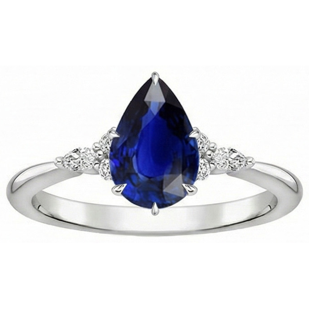Damen Diamant Jubiläumsring Birnenschliff Blauer Saphir Zentrum 5 Karat