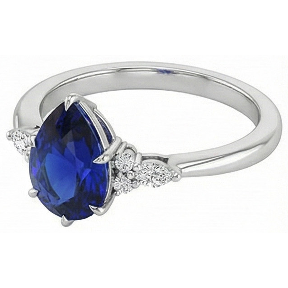 Damen Diamant Jubiläumsring Birnenschliff Blauer Saphir Zentrum 5 Karat