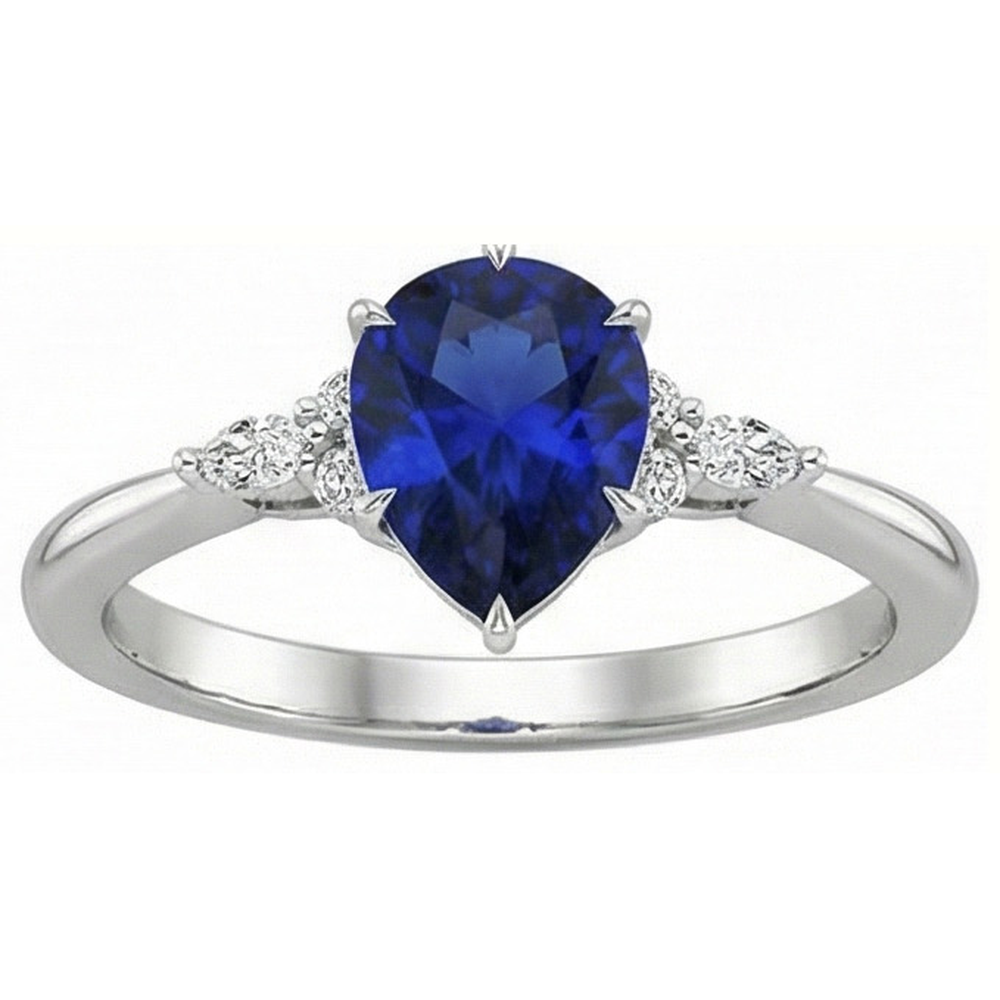 Damen Diamant Jubiläumsring Birnenschliff Blauer Saphir Zentrum 5 Karat