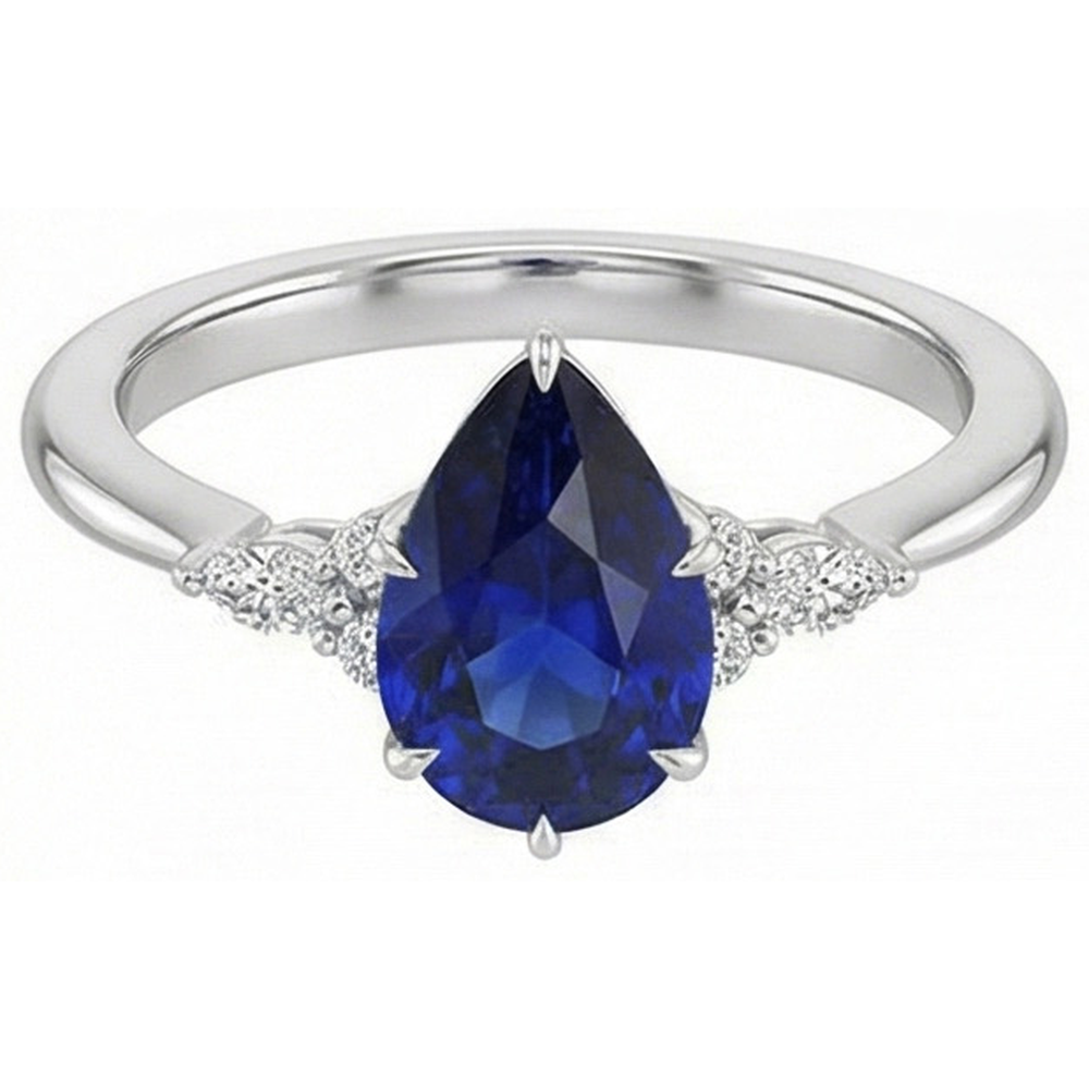 Damen Diamant Jubiläumsring Birnenschliff Blauer Saphir Zentrum 5 Karat